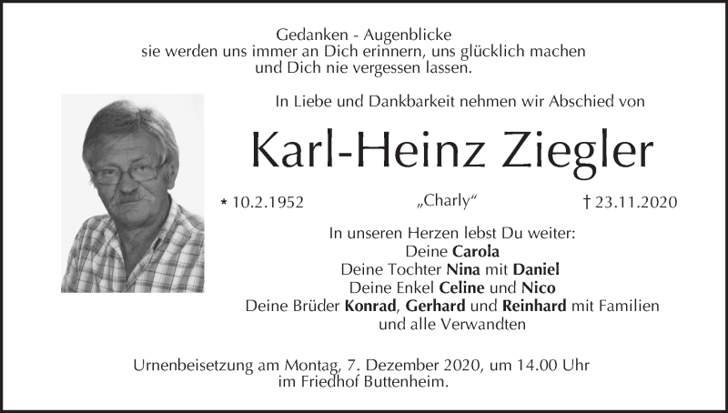  Traueranzeige für Karl-Heinz Ziegler vom 04.12.2020 aus MGO