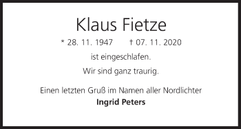 Anzeige von Klaus Fietze von MGO