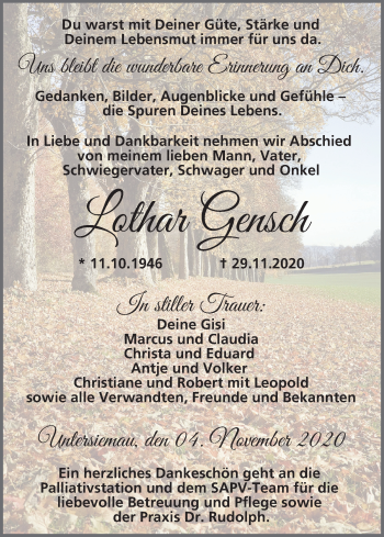 Anzeige von Lothar Gensch von MGO