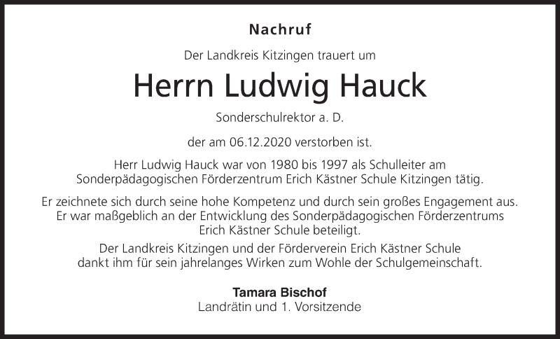  Traueranzeige für Ludwig Hauck vom 12.12.2020 aus MGO