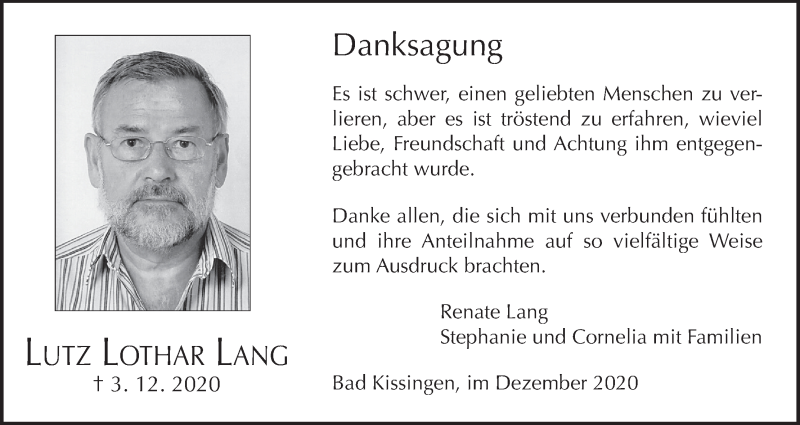  Traueranzeige für Lutz Lothar Lang vom 19.12.2020 aus MGO