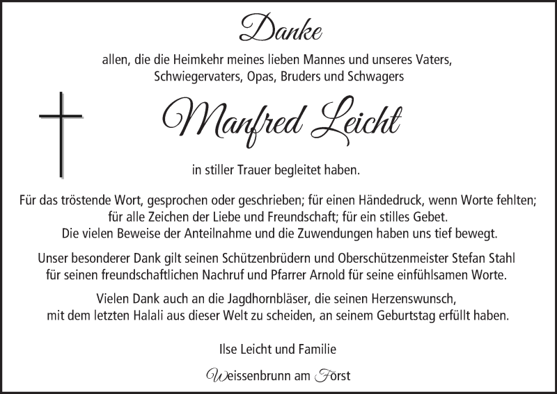  Traueranzeige für Manfred Leicht vom 05.12.2020 aus MGO