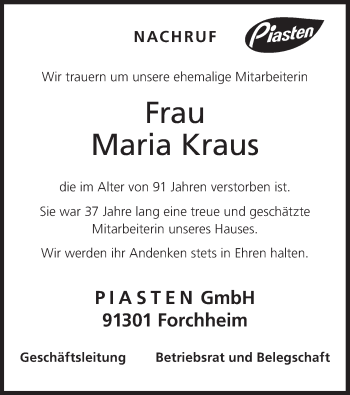 Anzeige von Maria Kraus von MGO