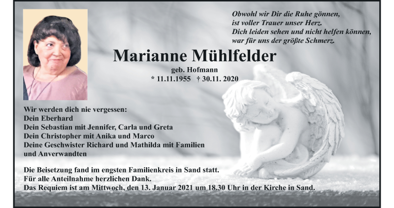  Traueranzeige für Marianne Mühlfelder vom 19.12.2020 aus MGO