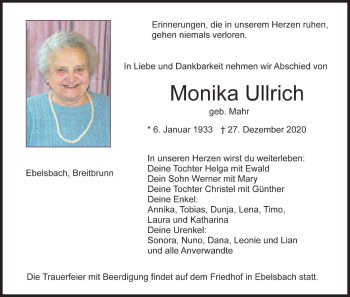 Anzeige von Monika Ullrich von MGO