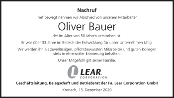 Anzeige von Oliver Bauer von MGO