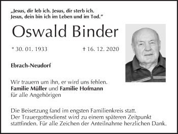 Anzeige von Oswald Binder von MGO
