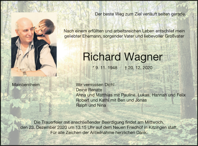  Traueranzeige für Richard Wagner vom 22.12.2020 aus MGO