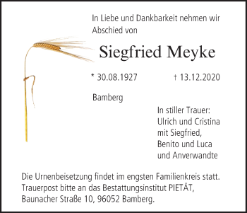 Anzeige von Siegfried Meyke von MGO
