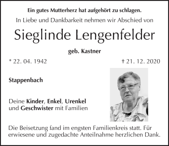Anzeige von Sieglinde Lengenfelder von MGO