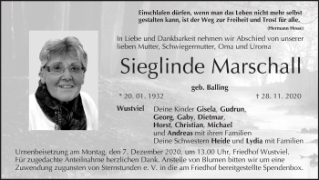 Anzeige von Sieglinde Marschall von MGO