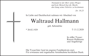 Anzeige von Waltraud Hallmann von MGO