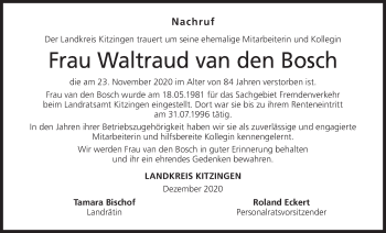 Anzeige von Waltraud van den Bosch von MGO