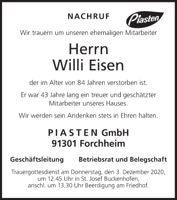 Anzeige von Willi Eisen von MGO