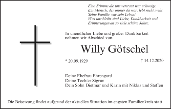 Anzeige von Willy Götschel von MGO