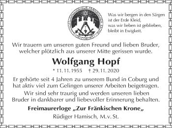 Anzeige von Wolfgang Hopf von MGO