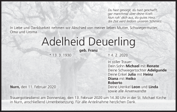 Anzeige von Adelheid Deuerling von MGO