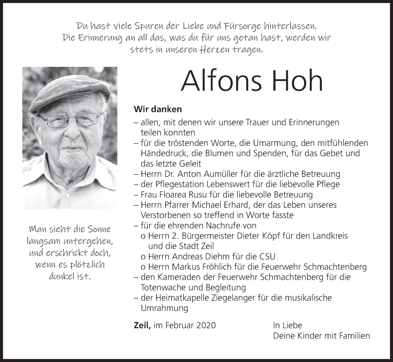  Traueranzeige für Alfons Hoh vom 22.02.2020 aus MGO