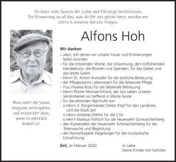 Anzeige von Alfons Hoh von MGO