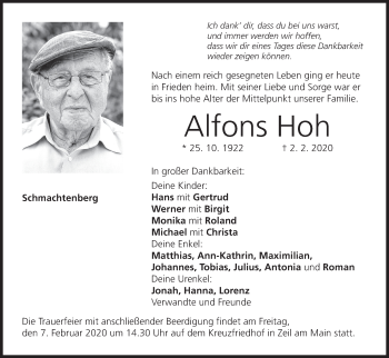Anzeige von Alfons Hoh von MGO