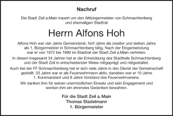 Anzeige von Alfons Hoh von MGO