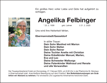 Anzeige von Angelika Felbinger von MGO