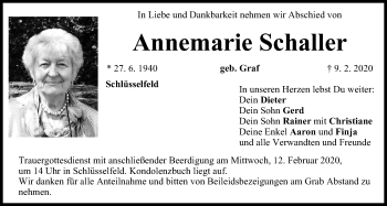 Anzeige von Annemarie Schaller von MGO