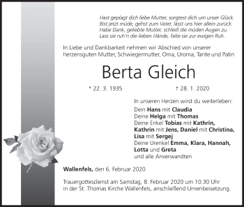 Anzeige von Berta Gleich von MGO