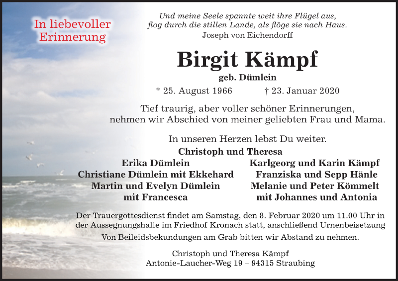  Traueranzeige für Birgit Kämpf vom 01.02.2020 aus MGO