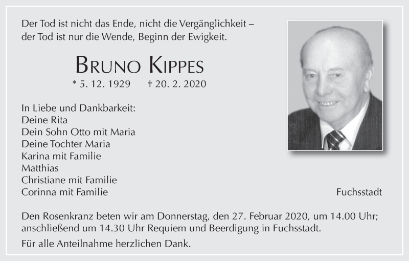  Traueranzeige für Bruno Kippes vom 24.02.2020 aus MGO