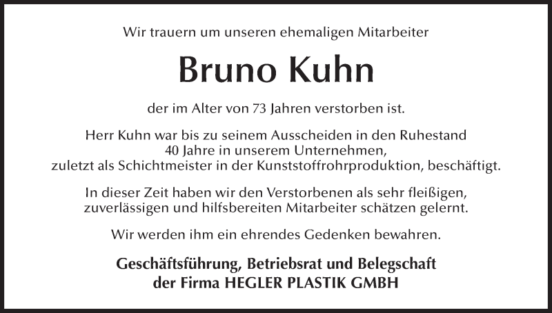  Traueranzeige für Bruno Kuhn vom 18.02.2020 aus MGO
