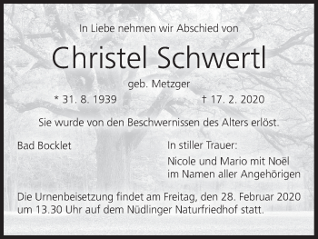 Anzeige von Christel Schwertl von MGO