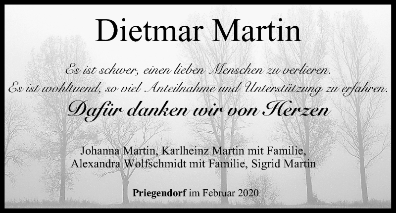  Traueranzeige für Dietmar Martin vom 08.02.2020 aus MGO
