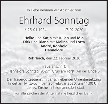 Anzeige von Ehrhard Sonntag von MGO