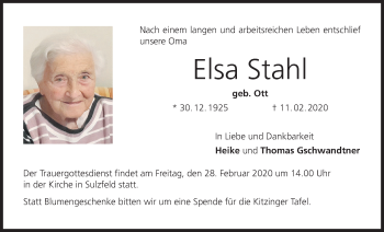 Anzeige von Elsa Stahl von MGO