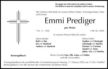 Anzeige von Emmi Prediger von MGO