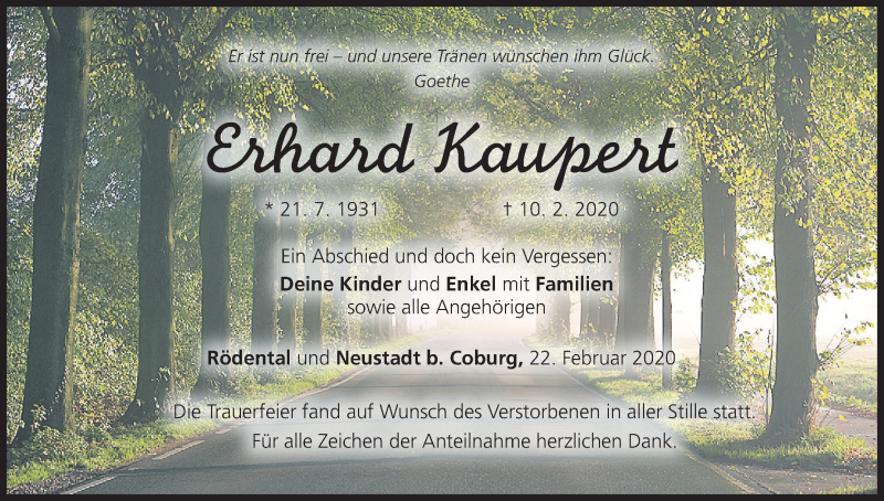  Traueranzeige für Erhard Kaupert vom 22.02.2020 aus MGO
