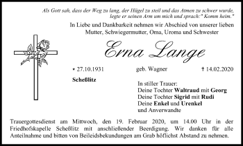 Anzeige von Erna Lange von MGO