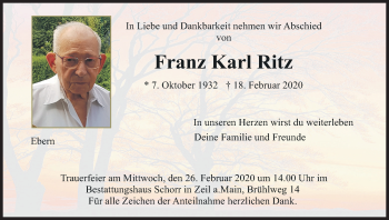 Anzeige von Franz Karl Ritz von MGO