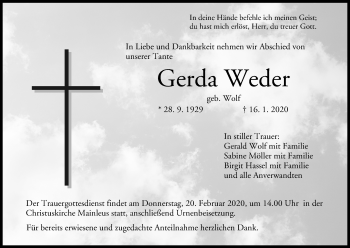 Anzeige von Gerda Weder von MGO