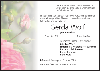 Anzeige von Gerda Wolf von MGO