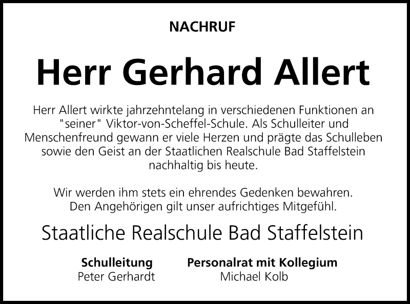  Traueranzeige für Gerhard Allert vom 01.02.2020 aus MGO