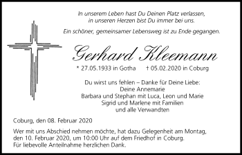 Anzeige von Gerhard Kleemann von MGO