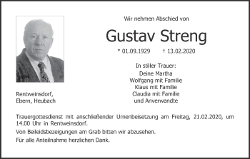 Anzeige von Gustav Streng von MGO