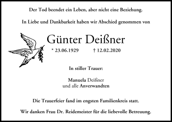 Anzeige von Günter Deißner von MGO