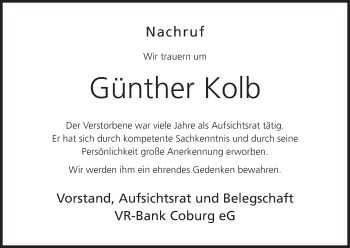 Anzeige von Günther Kolb von MGO