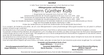 Anzeige von Günther Kolb von MGO