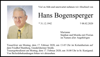 Anzeige von Hans Bogensperger von MGO