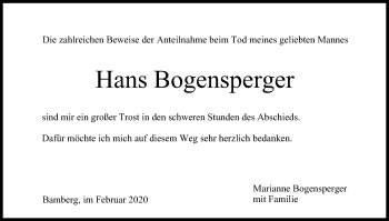 Anzeige von Hans Bogensperger von MGO