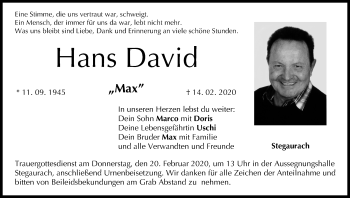 Anzeige von Hans David von MGO